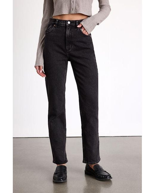 Rolla's Black Loulou Washed High-Rise Straight Leg Jeans
