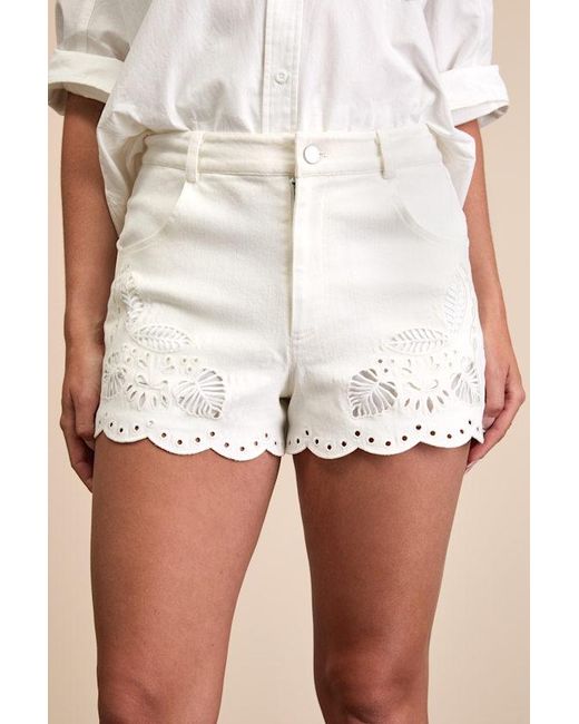 Lulus White Zillah Twill Eyelet Embroidered Scalloped Shorts