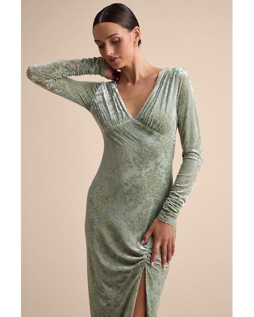 Lulus Natural Valerie Sage Velvet Burnout Bodycon Midi Dress