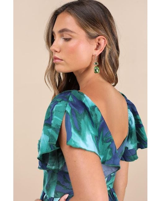 Lulus Blue Authentically Yours Multi Abstract Print Satin Midi Dress