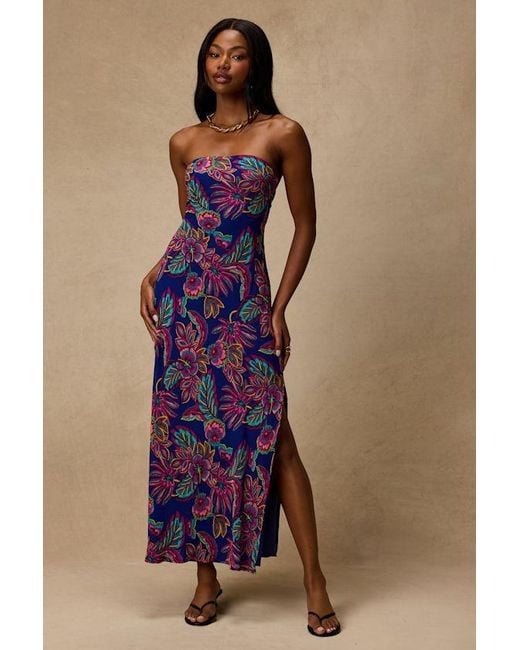 Lulus Purple Sofia Multi Boho Print Strapless Maxi Dress