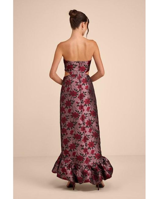 Lulus | Devil Wears Prada Red Sharra Floral Jacquard Bubble Hem Maxi Dress
