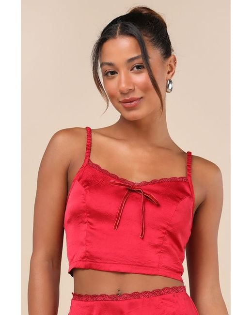 Lulus Red Flawless Impression Satin Cami Crop Top