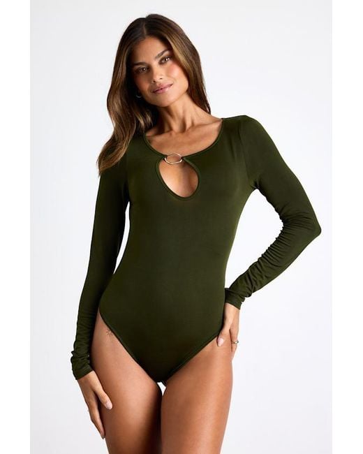 Lulus Black Ramia Slinky Knit Cutout Long Sleeve Bodysuit