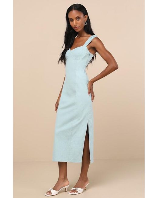 Lulus Blue Amyra Cap Sleeve Bustier Midi Dress