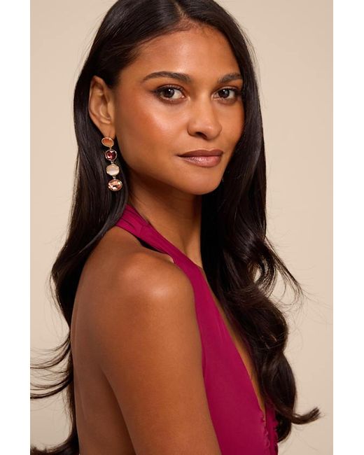 Lulus Brown Arianda Multi Rhinestone Drop Earrings
