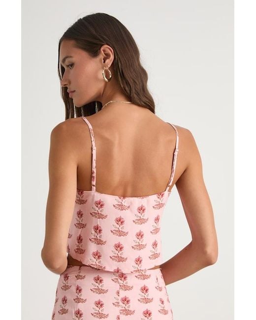 Lulus Pink Chel Boho Print Tie-Front Cami Top