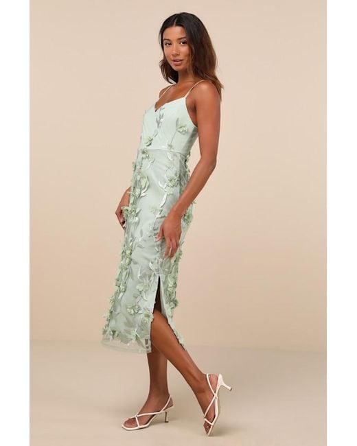 Lulus Green Limitless Adoration 3D Floral Embroidered Midi Dress