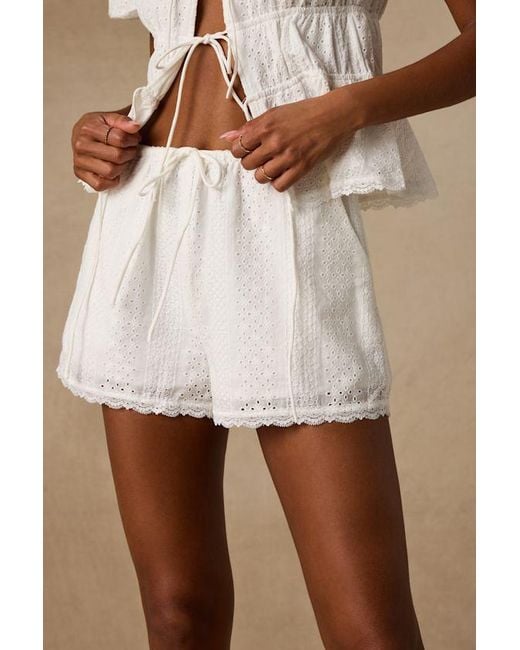 Lulus White Delora Eyelet Embroidered Drawstring Shorts