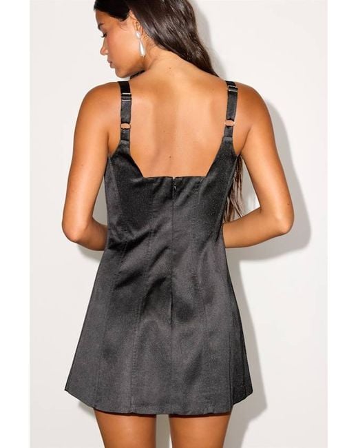 Lulus Black Malisse Satin Bustier Mini Dress