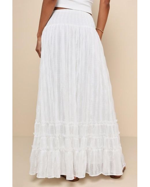 Lulus Natural Sunny Baby Smocked Tiered High-Waisted Midi Skirt