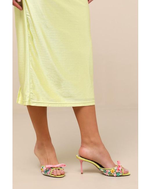 Betsey Johnson Green Naddia Lime Multi Sequin High Heel Slide Sandals