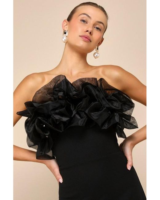 Lulus Black Evening Excellence Ruffled Strapless Mermaid Maxi Dress