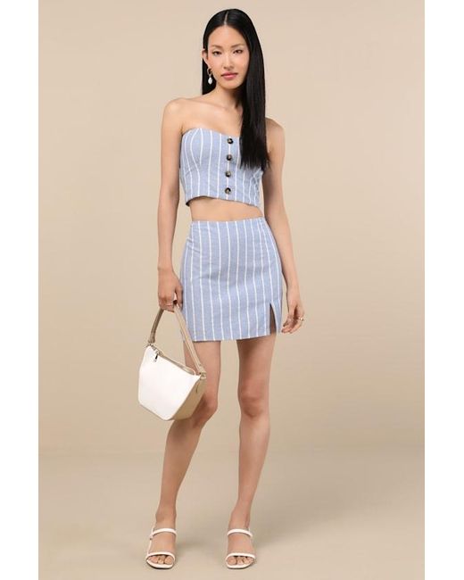 Lulus Blue Solana Striped High-Rise Mini Skirt
