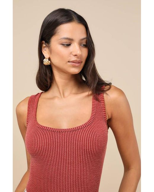 Lulus Multicolor Leisure Life Rust Ribbed Square-Neck Tank Top