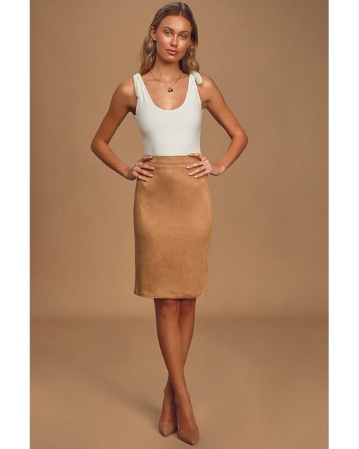 Lulus Brown Superpower Suede Pencil Skirt