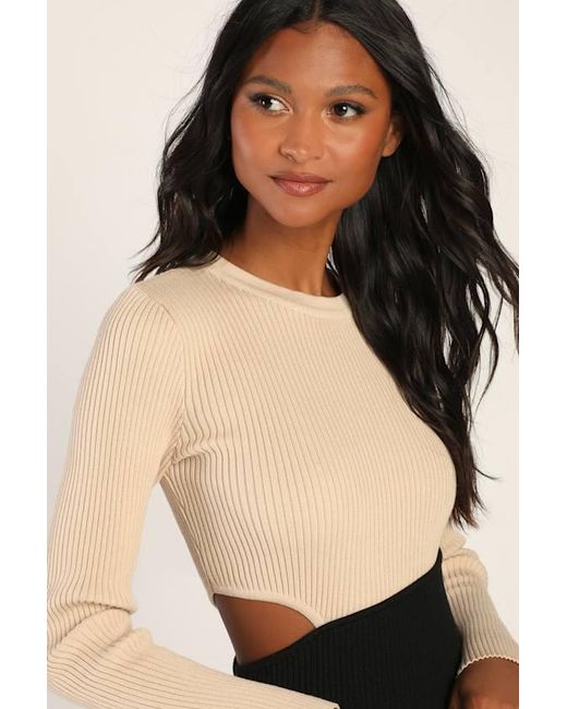 Lulus Brown Cutest Combo Color Block Cutout Sweater Dress