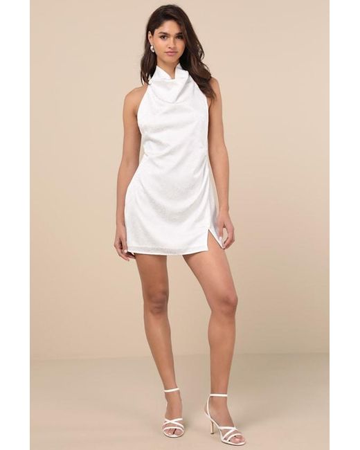 Lulus Natural Simply A Stunner Jacquard Cowl Backless Mini Dress