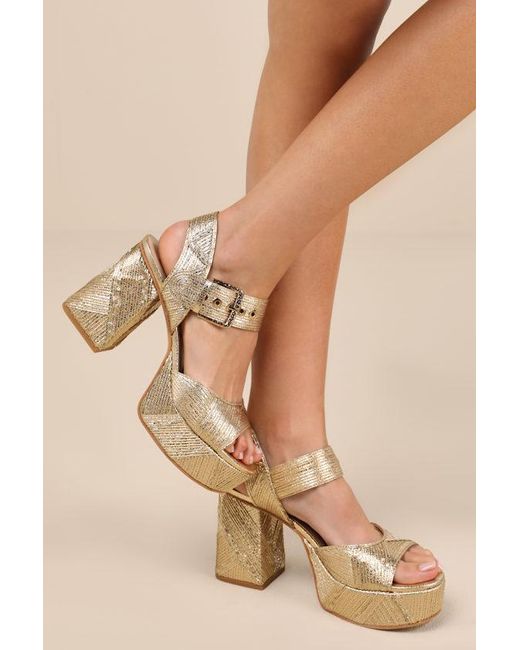Dolce Vita Natural Bobby Deco Textured Platform High Heel Sandals