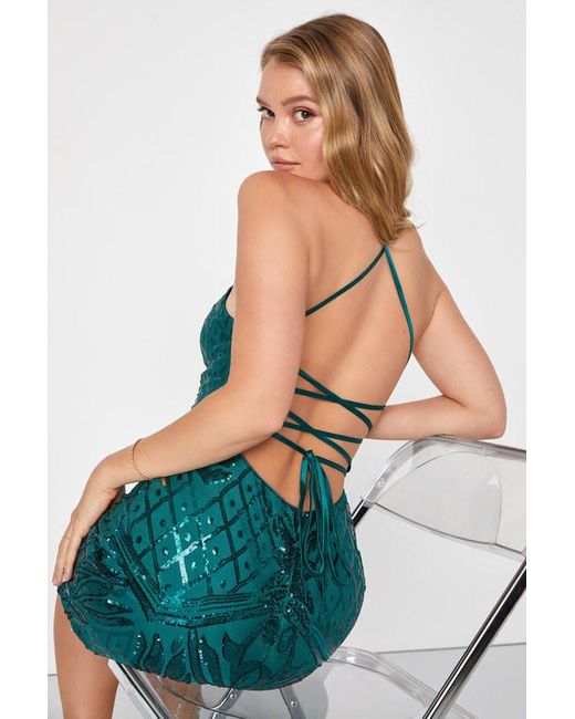 Lulus Blue Undeniably Amazing Sequin Lace-Up Mini Dress