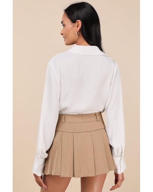 Lulus Natural On It Khaki Pleated Mini Skirt