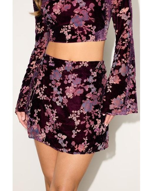 Lulus Red Talaria Plum Velvet Burnout High-Rise Mini Skirt