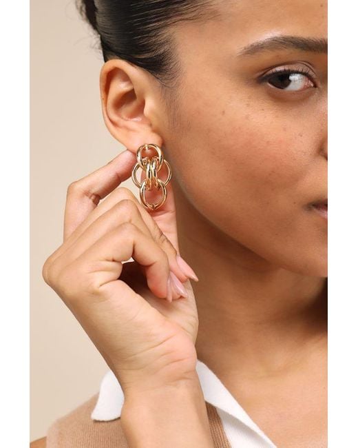 Lulus Brown Faley Chain Link Drop Earrings