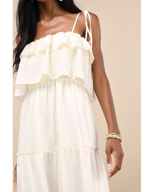 Lulus Natural Inaya Textured Tie-Strap Tiered Maxi Dress