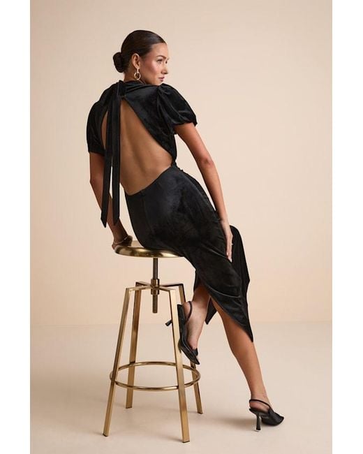 Lulus Black Fabulous Intuition Velvet Backless Column Midi Dress