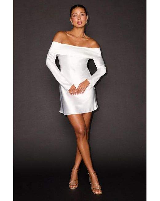 Lulus Green Luxurious Vision Satin Off-The-Shoulder Mini Dress