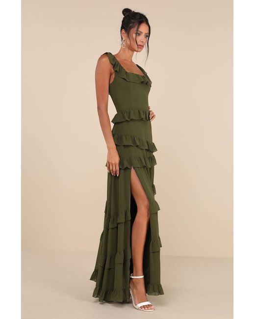 Lulus Green Compelling Romantic Ruffled Tiered Maxi Dress