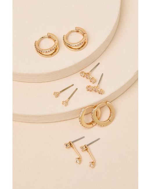 Lulus Metallic Vic Rhinestone Five-Pair Earring Set