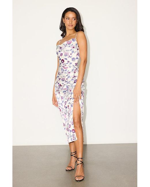 Lulus White Truest Romance Floral Print Sleeveless Ruched Midi Dress