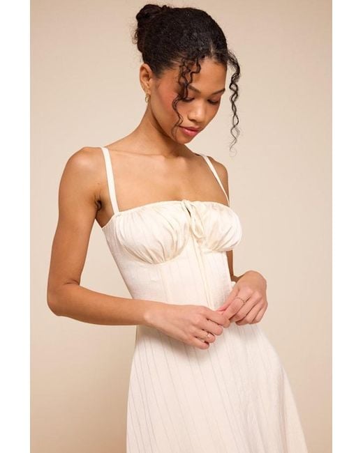 Lulus Natural Adlynn Striped Satin Bustier Midi Dress