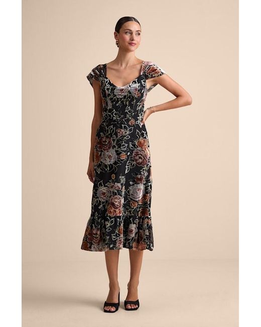 Lulus Black Composed Beauty Burnout Velvet Floral Midi Dress