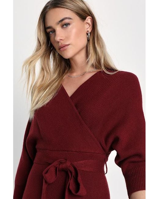 Lulus Fall Into Fashion Dolman Sleeve Sweater Midi Dress in Red | Lyst UK