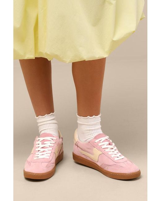 Dolce Vita Pink Notice Guava Suede Leather Color Block Lace-Up Sneakers