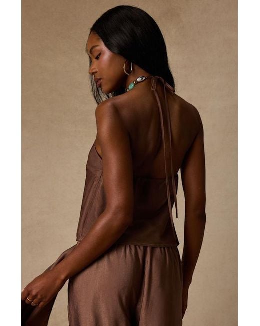 Lulus Brown Clarice Metallic Beaded Halter Top