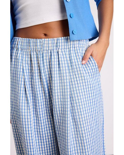 Lulus Blue Tilly Gingham Mid-Rise Wide-Leg Pants