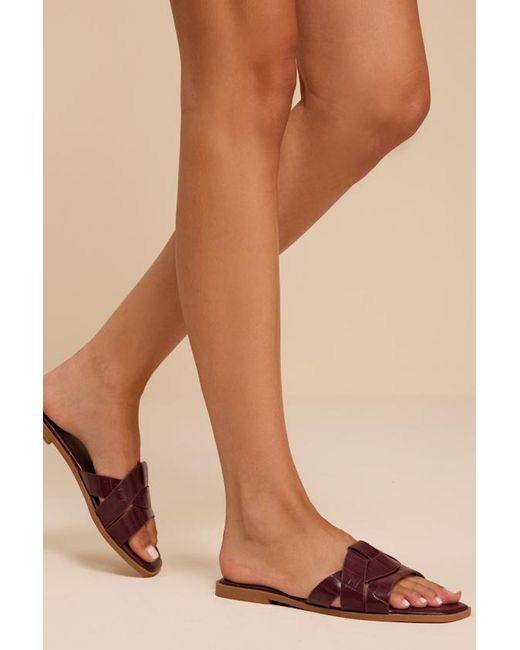 Lulus Natural Dinny Croc-Embossed Slide Sandals