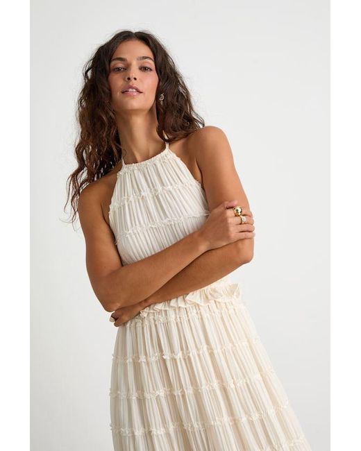 Lulus Natural Madriana Halter Neck Ruffed Midi Dress