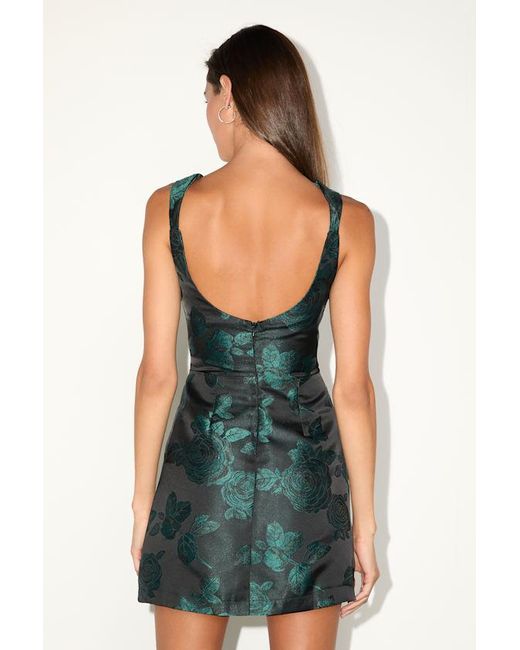Lulus Blue Brighter Side And Floral Satin Jacquard Mini Dress