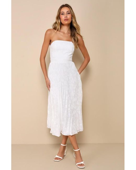 Lulus Natural Perfectly Stunning Jacquard Strapless Midi Dress