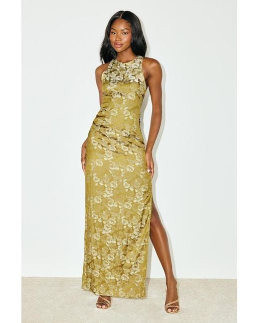 Lulus Lamila Chartreuse Floral Satin Column Maxi Dress in Natural | Lyst
