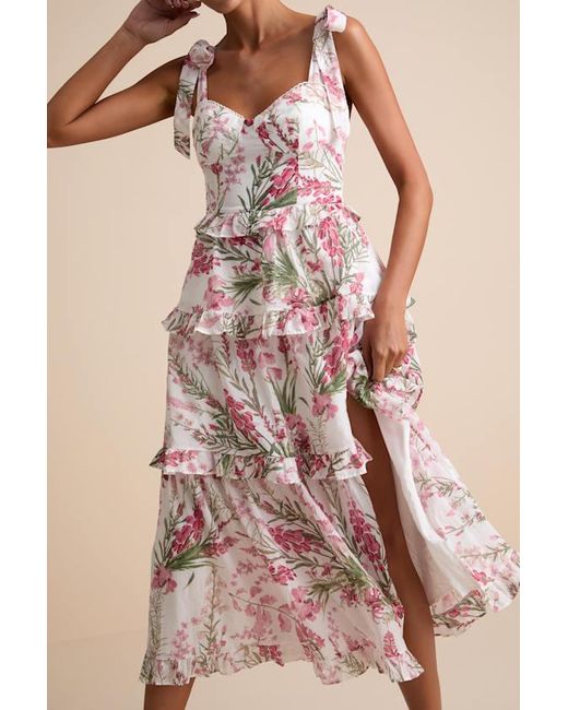 Lulus Pink Naenia Floral Tiered Tie-Strap Midi Dress