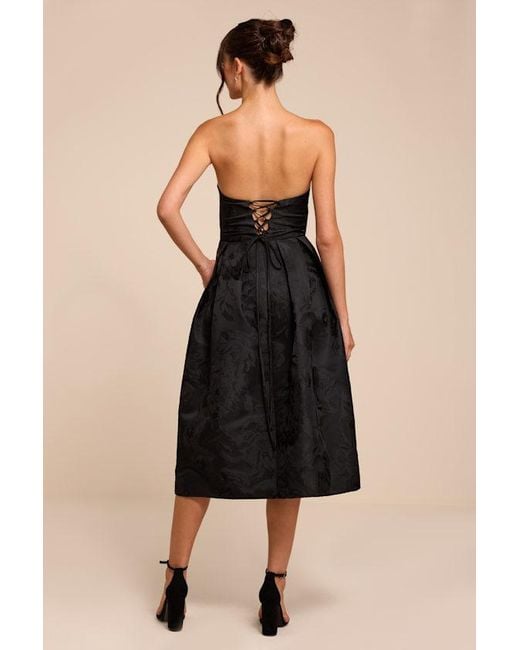 Lulus Black Laurelin Floral Jacquard Strapless Midi Dress