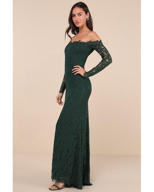 Lulus Blue Romance Dreamer Lace Off-The-Shoulder Maxi Dress