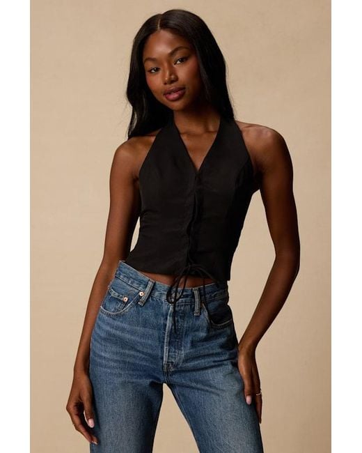 Lulus Blue Tamika Lace-Up Tank Top