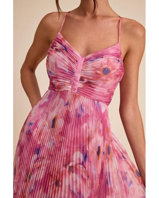 Lulus Pink Whitley Floral Pleated Sleeveless Maxi Dress