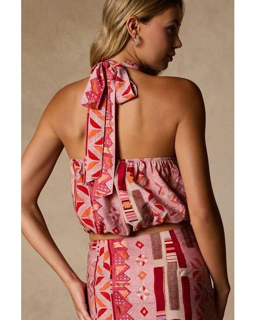 Lulus Red Lindley Multi Boho Print Halter Top